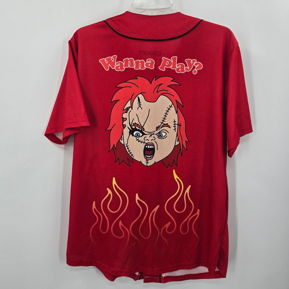 Hybrid Apparel Chucky Horror Movie‎ Baseball Jersey Red Mens Large Wanna Play?